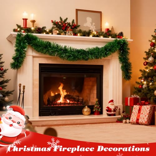 Yuubin 50Ft Green Christmas Garland Decoration Non-Lit Indoor Outdoor Holiday Wreath