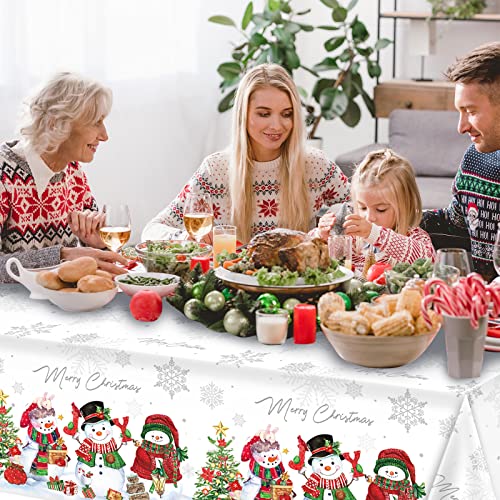 Christmas Snowman Tablecloth 3-Pack 54x108in White Snowflake Holiday Party Cover