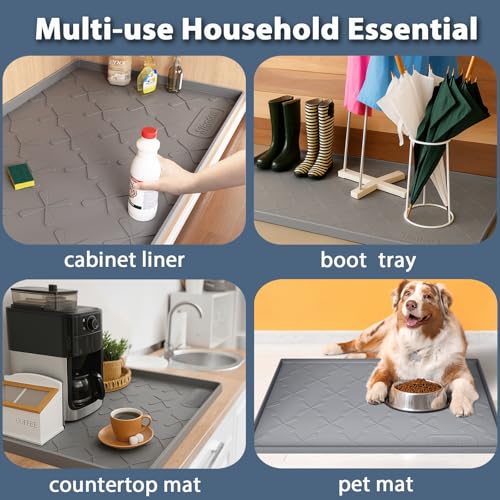 SIKADEER Gray Waterproof Under Sink Mat 37x22 Inches Silicone Cabinet Protector