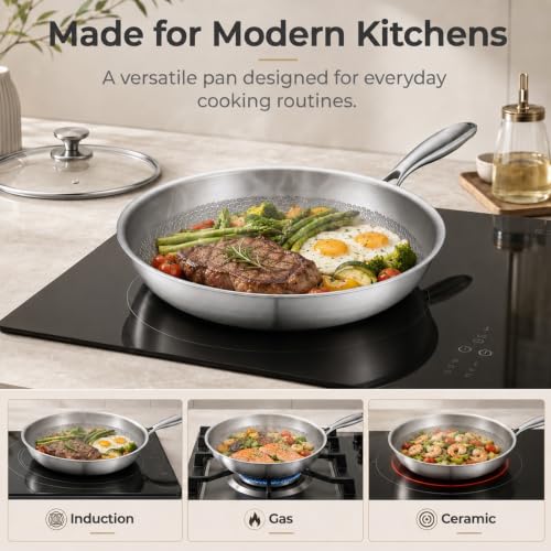 Voivey 12-Inch Titanium Frying Pan Set with Lid & Spatula, Non-Stick, Oven & Dishwasher Safe