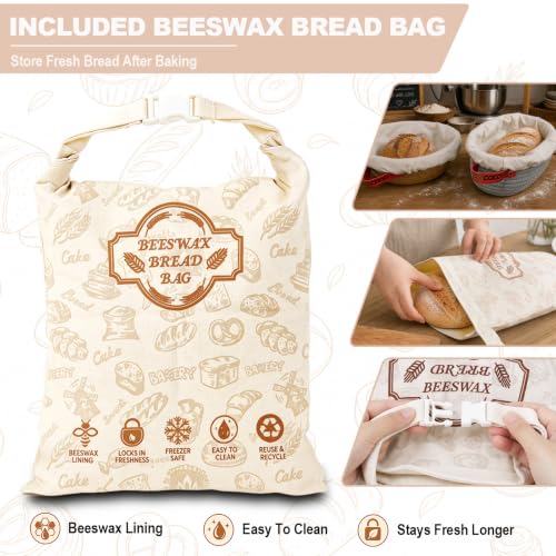 Sourdough Bread Proofing Basket Set with Beeswax Bag - Artisan Baking Kit