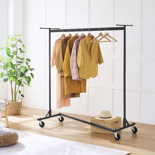 Heavy Duty Metal Clothing Rack with Cover - Black, Rolling Garment Rack with Wheels and Dustproof Cover