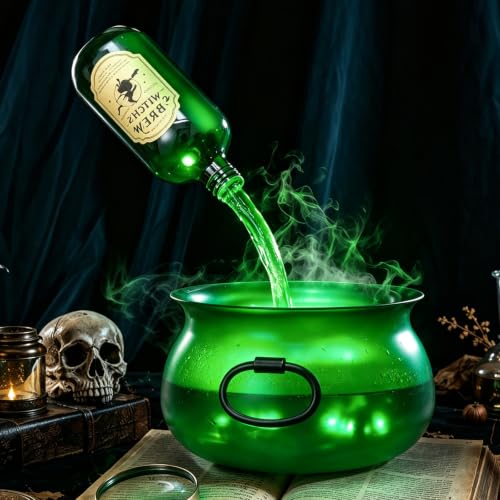 Floating Witch Cauldron with Potion Bottles & Mist Maker - Halloween Decor