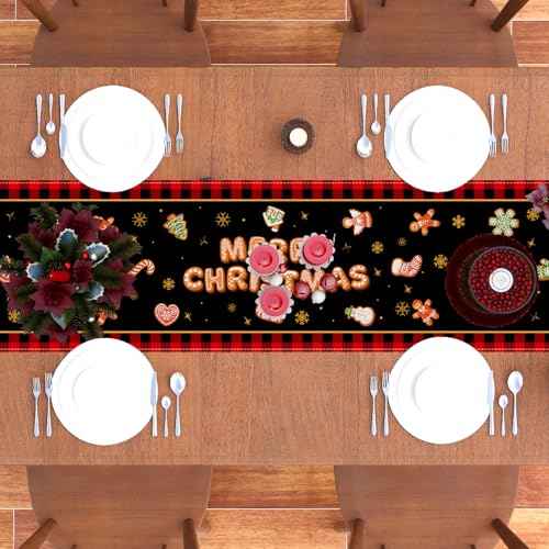 Merry Christmas Table Runner Christmas Gingerbread Tablecloth Christmas Xmas Winter Holiday Decorations and Supplies for Home Kitchen Table-13¡¿72''