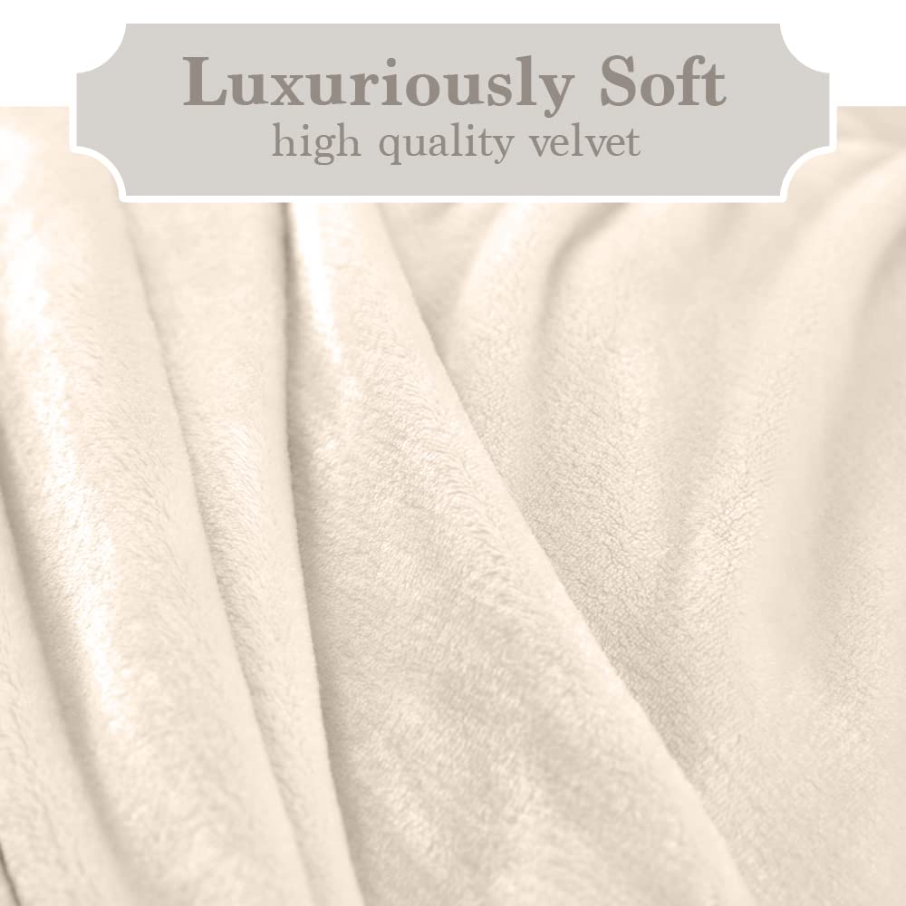 The Connecticut Home Co Bedding Blanket, Queen 90x90, Soft Plush Velvet and Sherpa, Warm Throws for Bed, Gift for Women, Bedroom Luxury Home Decor Accent Blankets for Couch Sofa Chair, Cream