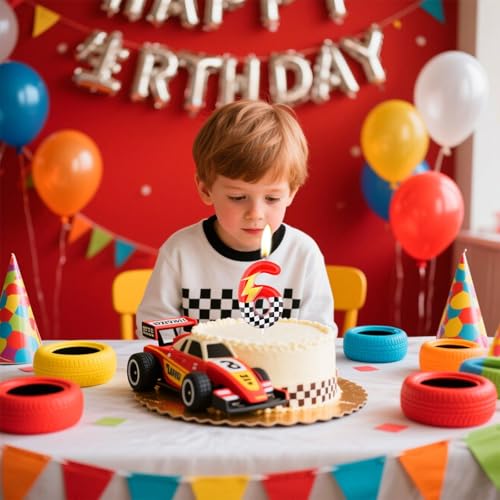Red Racing 2 Birthday Candles,2nd Birthday Decorations for Boy Girl,Red Number 2 Candle for Cake,Hot Cartoon Anime Cars Cake Toppers for Racing Cars Themed Party Decorations Supplies