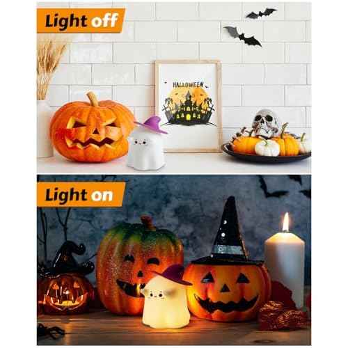 Luditek Cute Ghost Night Light Lights, Silicone Dimmable Ghost Lamp Desk Decor for Halloween Decorations Indoor Home Room Office Table, Halloween Gifts for Women, Girls, Kids