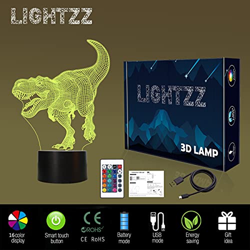 Dinosaur Toys, 3D T-Rex Night Light with Remote & Smart Touch + Timer + 16 Colors Changing Dimmable Dino 3D Lamp Gifts for Boys Kids Age 2 3 4 5 6+ Year Old Boy
