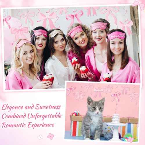 28 Pcs Bow Birthday Decorations Coquette Bow Birthday Hanging Swirls Decorations for Bridal Shower Party Supplies Wedding Christmas Party(Pink)