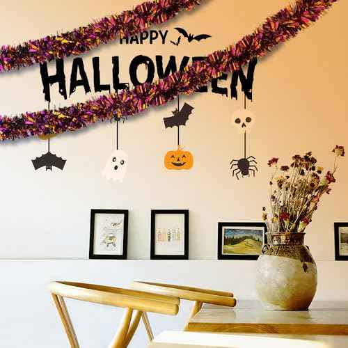 JXITON 33FT Halloween Tinsel Garland Metallic Hanging Twisted Garland for Halloween Party Home Decoration,Orange Purple Black