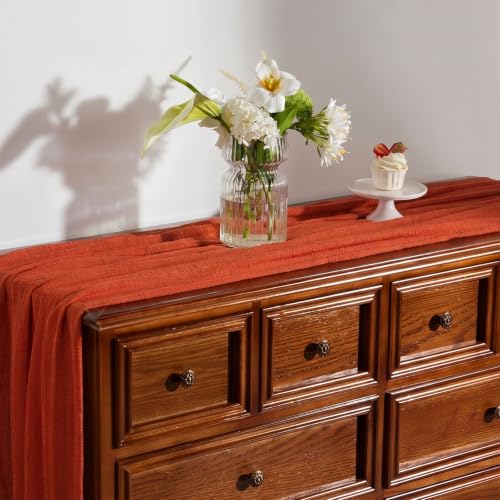 Goodluck Burnt Orange 6-Pack 35x120in Cheesecloth Table Runner - 10ft Terracotta Gauze