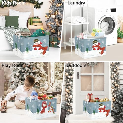 Clastyle Snowman Christmas Gift Basket | Large Blue Winter Toy Storage Bin