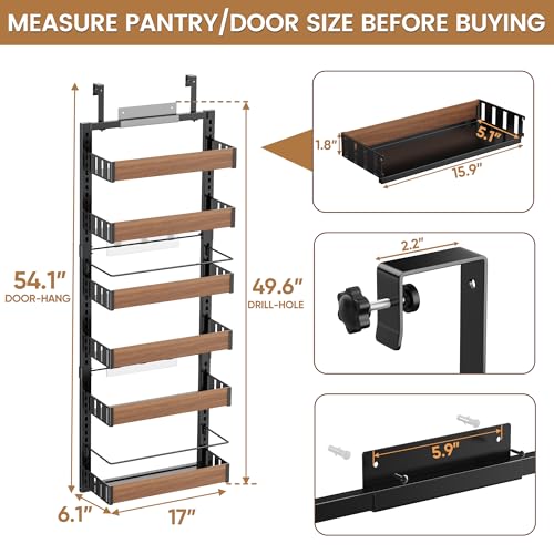 6-Tier Over-The-Door Pantry Organizer Black - Adjustable Spice & Storage Rack