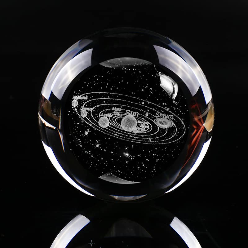 3d Crystal Ball Solar System Crystal Ball with Led Lamp Base - Best Birthday Science Gifts For Man Teacher Boy Kids Girls Men - Galaxy Jupiter Saturn Moon Earth Solar System Space Astronomy Gifts