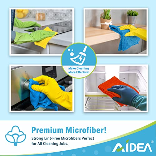 AIDEA Microfiber Cleaning Cloths 400 Pack Blue 12x12 Inches for Car & Home