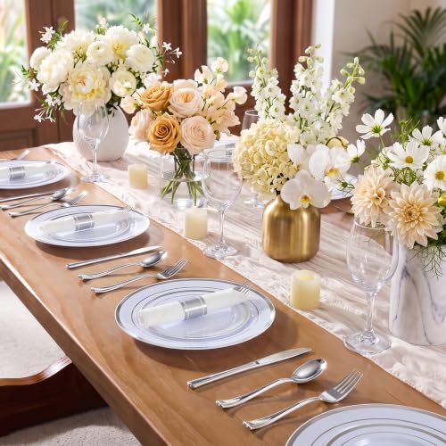 Classic Silver 100 Pack Disposable Silverware Set with Napkins, Wrapped Cutlery