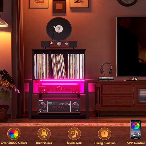 Homieasy Record Player Stand with Power Outlet - Black