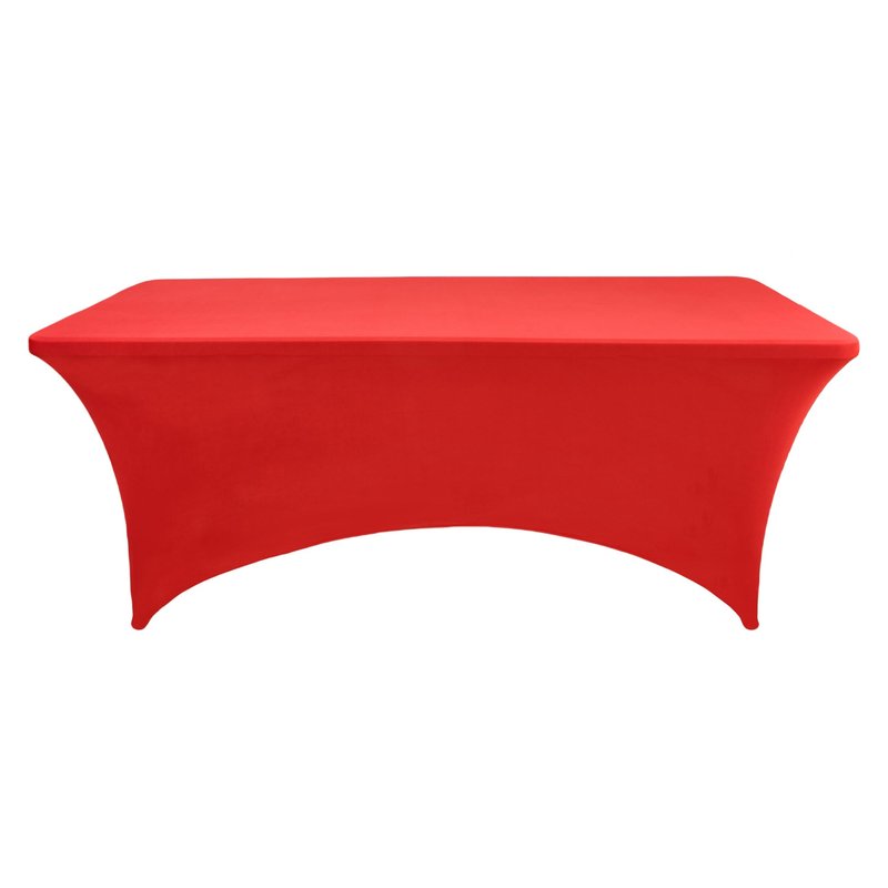 ZarzaaSik 2-Pack 4ft Red Spandex Table Covers for Rectangular Folding Tables - Wrinkle Resistant Stretch Tight Table Cloths - Ultimate Fitted Table Protector for Parties, Banquet, and Wedding