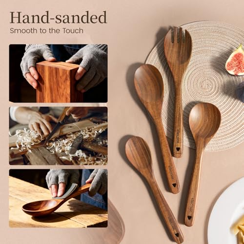 10-Piece Teak Wooden Cooking Utensil Set - Non-Toxic, Durable & Easy to Clean