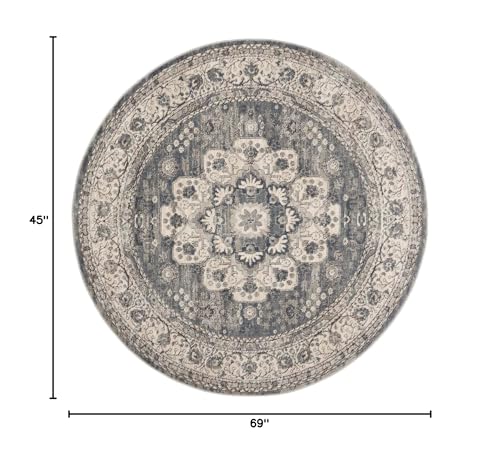 Nourison Concerto Traditional Grey/Ivory 5'3" x Round Area Rug, Easy Cleaning, Non Shedding, Bed Room, Living Room, Dining Room, Kitchen (5 Round)