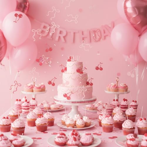Cherry & Bow Confetti 100pcs - Shimmeroo Pink Red Decorative Table Scatter (Variation: Cherry)