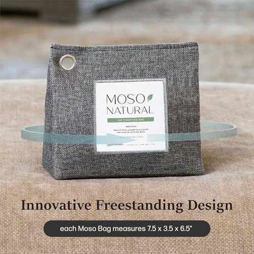 Moso Natural Air Purifying Bag 600g Pack of 3 - Bamboo Charcoal Odor Absorber for Large Spaces