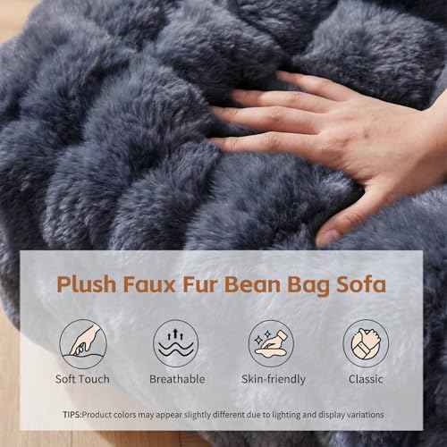 KKdema Faux Fur Memory Foam Lazy Bean Bag Sofa - Dark Grey
