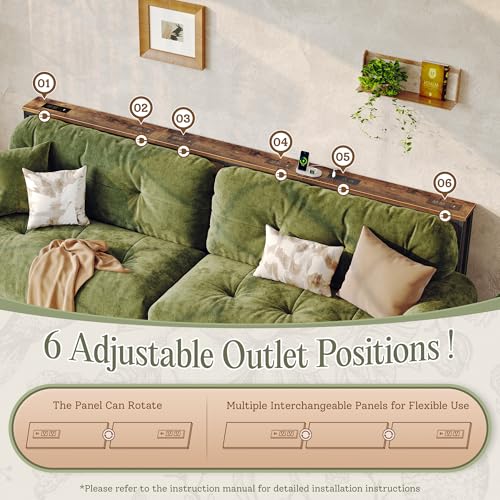 102.4 Inch Behind Couch Console Table with Outlets - Rustic Brown, Variation of Rustic Brown / 102.3 "W"