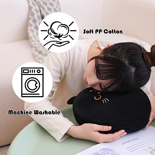 SQEQE Cat Plush Pillow Kawaii Cat Stuffed Animal Fluffy Plushies Doll Toy Soft Animal Shape Design Stuffed Animals Gifts for Kids(Black, 14 inch)