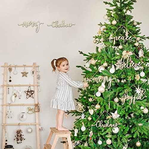 Jetec 10 Pcs Christmas Beige Letter Cutout Sign Wooden Word Sign Ornaments Letter Hanging Craft for Xmas Tree Merry Joyful Peace Believe Cutout Plates Table Decors for Rustic Farmhouse Winter Home