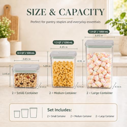 Homflai 6-Piece Airtight Food Storage Containers Set - Clear Stackable Pop Lids