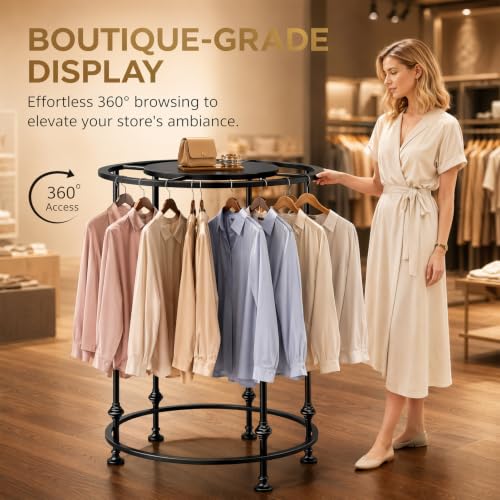 KUCKGO Black Round Garment Rack - Heavy Duty Clothing Display Stand