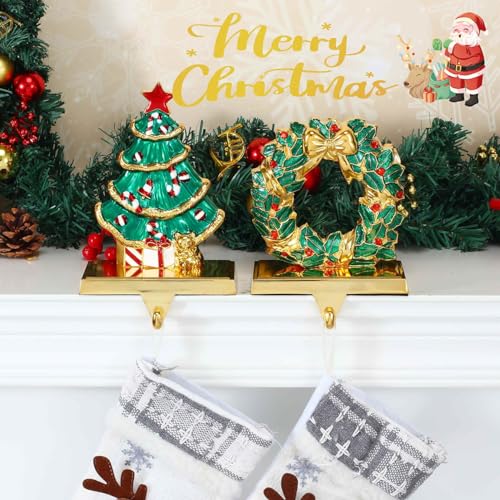 WENFOME 2-Pack Christmas Stocking Holders for Mantle & Fireplace - Sturdy Alloy Xmas Hooks, Non-Skid, Decorative Holiday Gift