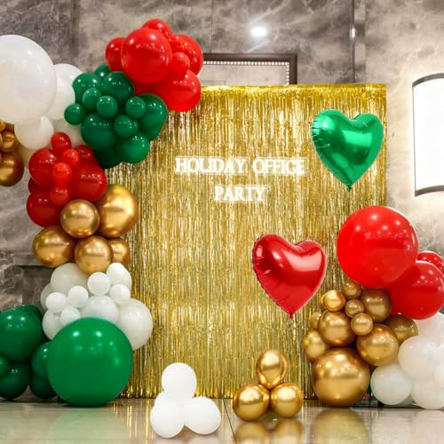 MEBAY Red Green White Gold Christmas Balloon Arch Kit with Fringe Curtain (Variation: Red Green White)