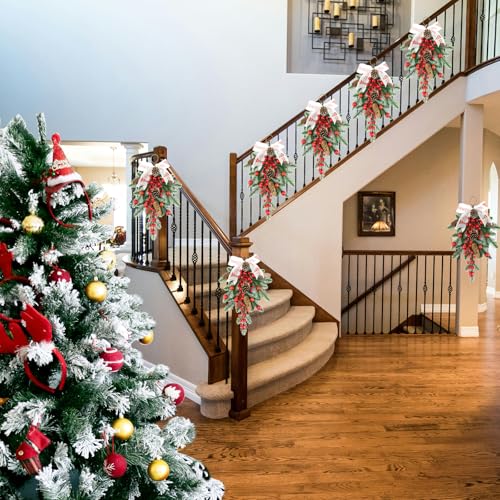 2 Pack Christmas Teardrop Swags with Berries & Pinecones – 20in Artificial Floral Wall Decor
