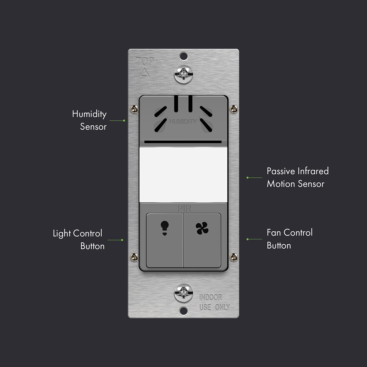 TOPGREENER Humidity Sensor Switch, Dual Tech Humidity PIR Motion Sensor Switch for Separate Fan and Light Control, 500W, 3A, Neutral Required, TDHOS5, Gray