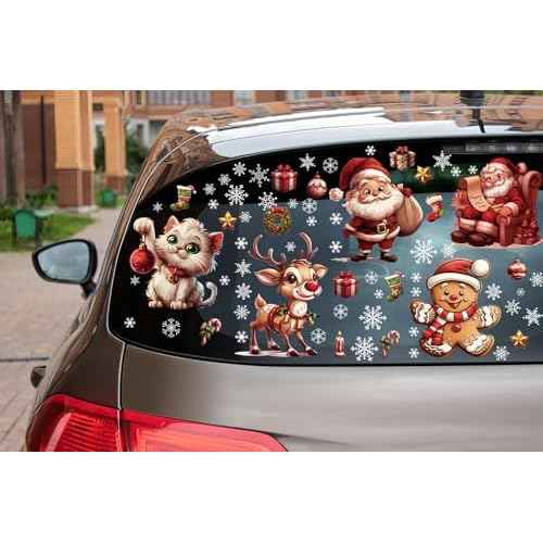 12 Sheets 171 Pcs Big Size Christmas Window Clings - Santa, Reindeer, Dog & Cat Window Stickers & Decals for Home, School, Office & Party Supplies