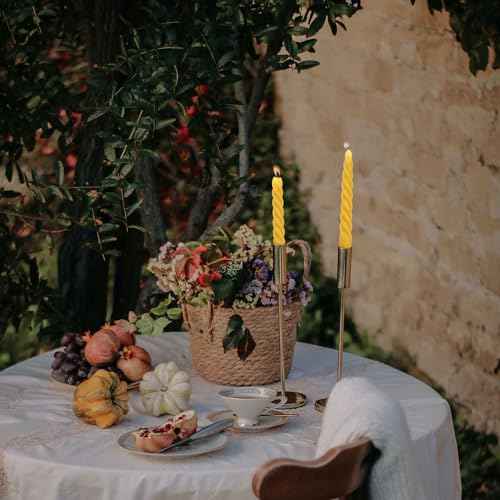 Beeswax Taper Candles, 7.3 inch Spiral Bees Wax Candlestick 4 Packs, Unscented Dripless and Smokeless, 4-5 Hours Long Burning for Home Decorations, Party, Dinner, Christmas