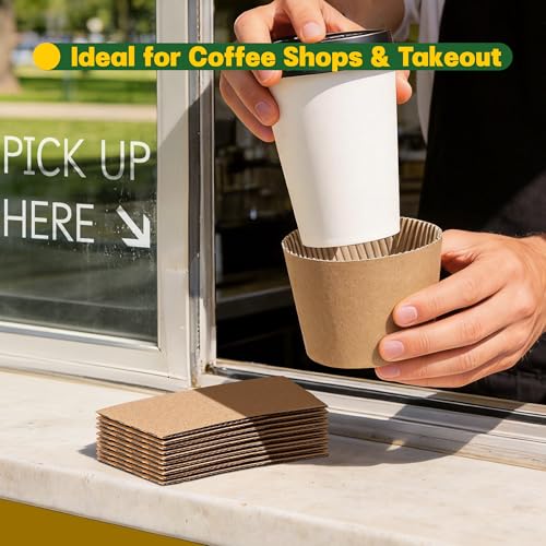 1000 Pack Coffee Cup Sleeves - Extra Thick Insulated Kraft for 12-24 oz Cups - Recyclable & Non-Slip for Hot & Cold Drinks - Variation of THIS listing