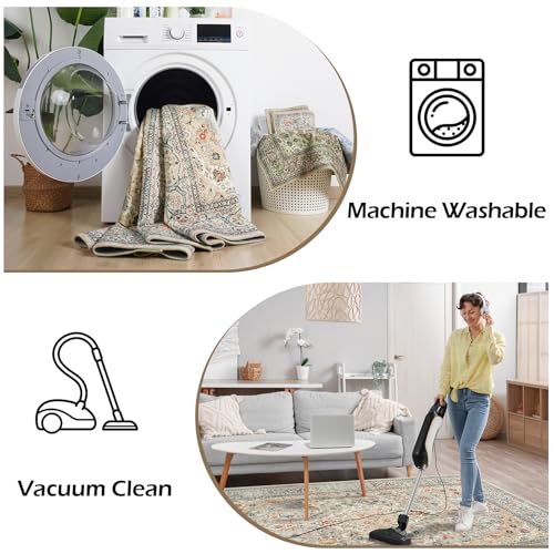 Goideal 4x6 Beige & Gray Washable Non-Slip Area Rug for Living Room Kitchen Entryway