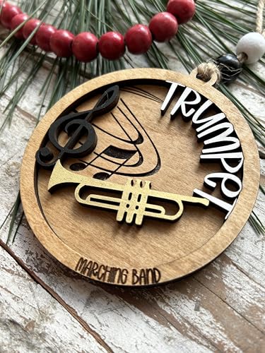 Trumpet Marching Band Christmas Ornament – Laser-Cut Wood Gift for Band Directors