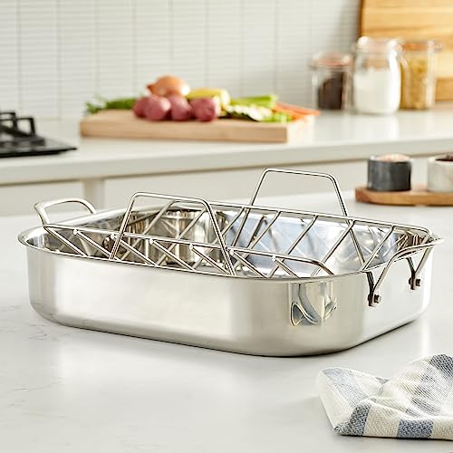 16-Inch Stainless Steel Roasting Pan with Rack - Oven & Dishwasher Safe