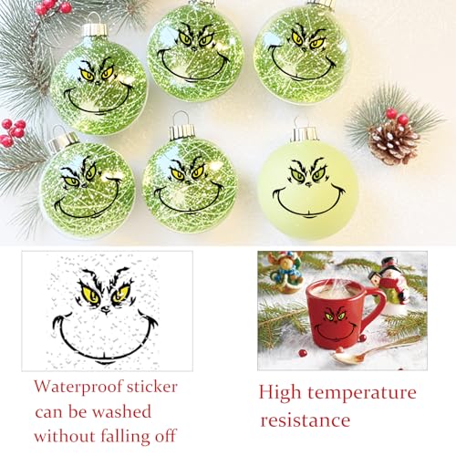 36 Pcs Christmas Face Transfer Stickers for Crafts Large 6 Inch Small 3 Inch Vinyl Eyes Pitcher Rub on Transfers Decals for Ornaments Glass Drinking Cups Wood Decorations Balls Party (face60)