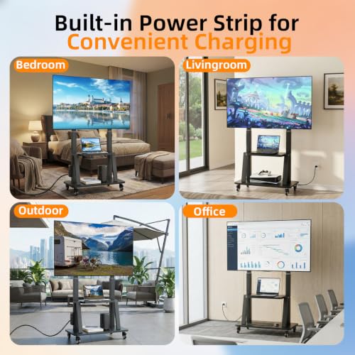 Rolling TV Stand with Power Outlet 32-83 Inch TVs, Mobile Cart with Adjustable Height
