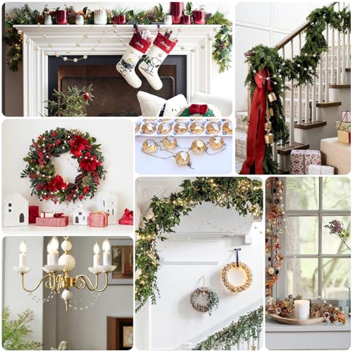 LEFERS 9.8Ft Crystal Glass Balls Christmas Garland,48 Beads 16mm Faceted Prism Beads Strands Hanging Ornament Decoration for Christmas Tree Centerpieces Wedding Party (Gold)