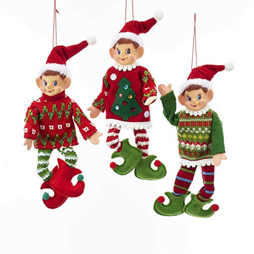 Kurt Adler 11-Inch Traditional Christmas Elf Ornaments Set of 3