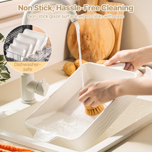 White Ceramic Casserole Dishes Set of 4 - Oven Safe Bakeware with Handles