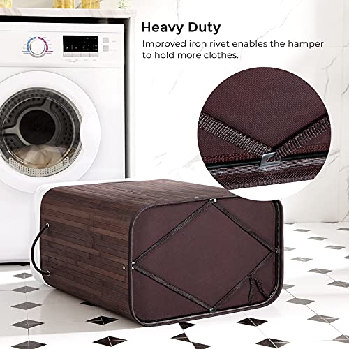 SONGMICS Bamboo Laundry Hamper with Lid & Handles, 100L Chestnut Brown