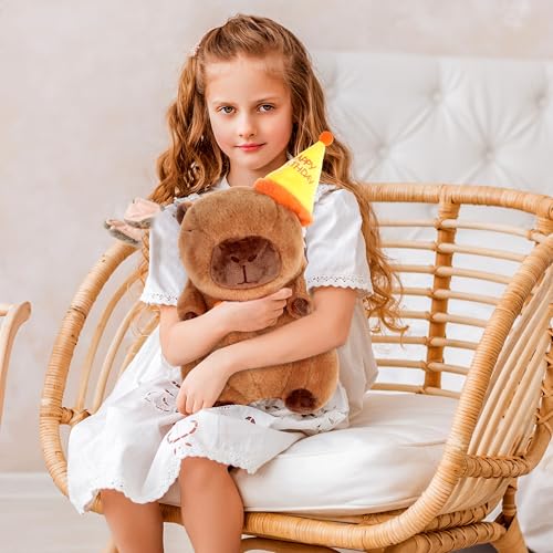 Cute Capybara Plush - Kawaii Happy Birthday Capybara Stuffed Animal, Soft Capybara Plushies Toys Hugging Pillow, Birthday Gift Party Decoration for Kids Boys Girls 12 inch