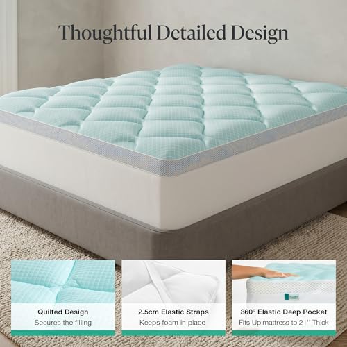 Blue 3-Inch Dual Layer Gel Cooling Memory Foam Mattress Topper Queen